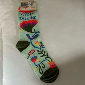 Blue q socks. Stop talking